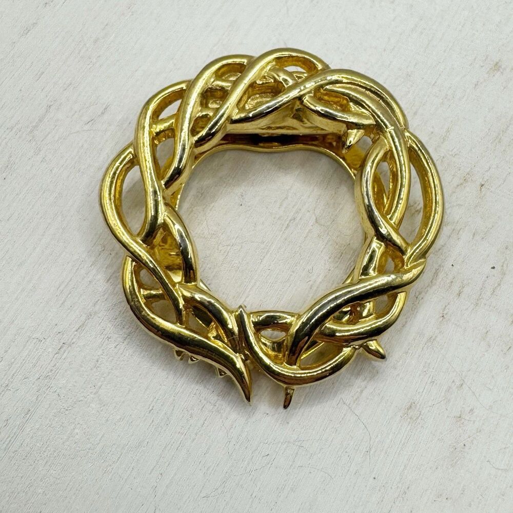 Vintage Scarf Clip Twisted Vines And Thorns Gold Tone Made In England